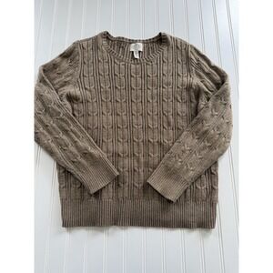 St Johns Bay Petite XL Brown Sparkle Cable Knit Sweater Shimmer Festive